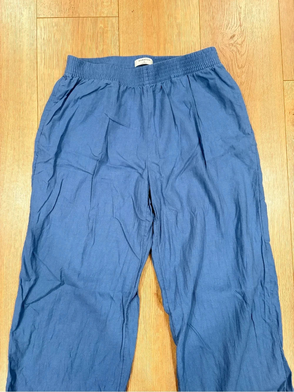 Babaton Aritzia Blue Linen Blend Pull On Wide Leg Pants Size Medium